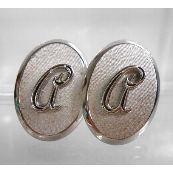 Vintage Swank Initial Monogram Cursive Letter A Oval Cuff Links Silvertone - Picture 1 of 3